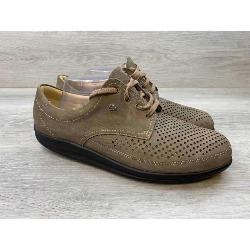 Finn Comfort Men's Brown Leather Perforated Lace Up Shoes 8 Comfort Shoes